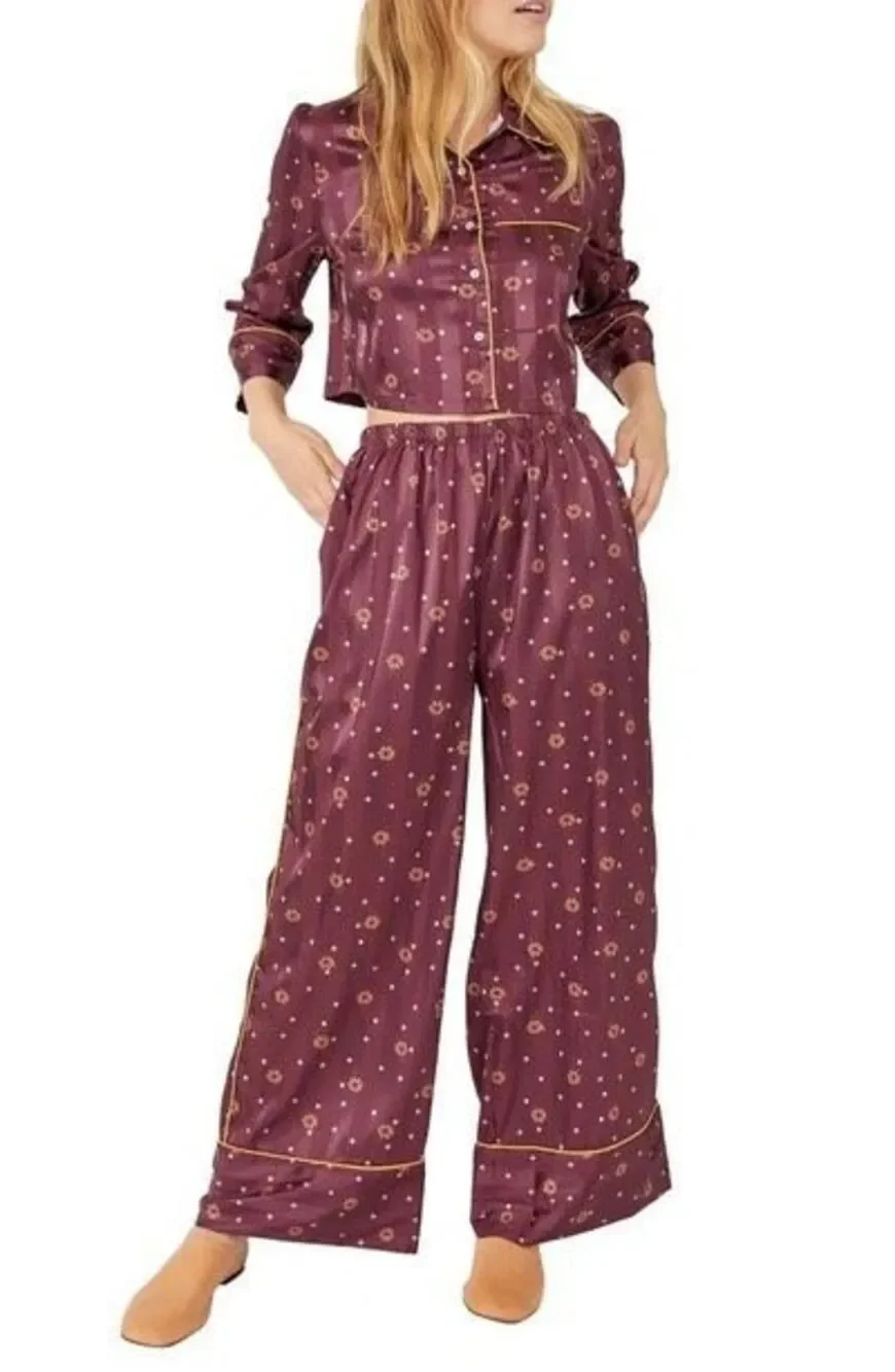 Free People Party Sleep Pajama Pants Wine Combo Color Small bottoms only